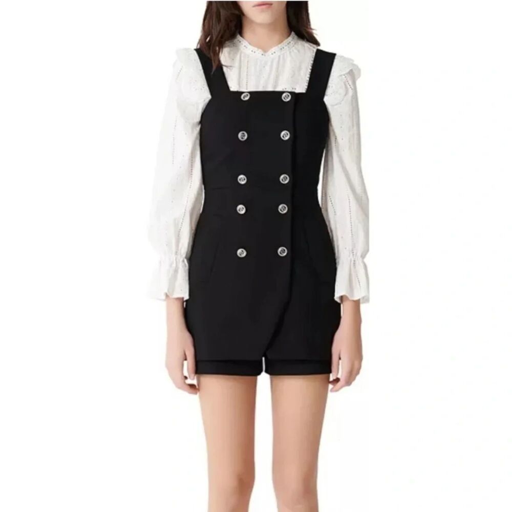 Maje Ipyta Button-Front Romper Black Nautical Buttons Playsuit Size EU 36 US S/4